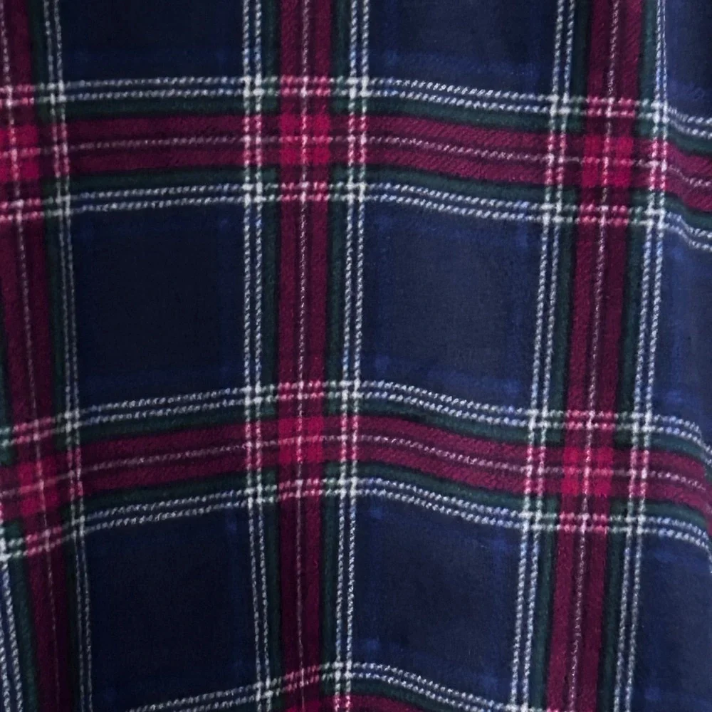 Liz Claiborne Plaid Poncho Navy Blue Burgundy Soft Fleece Open Front One Size